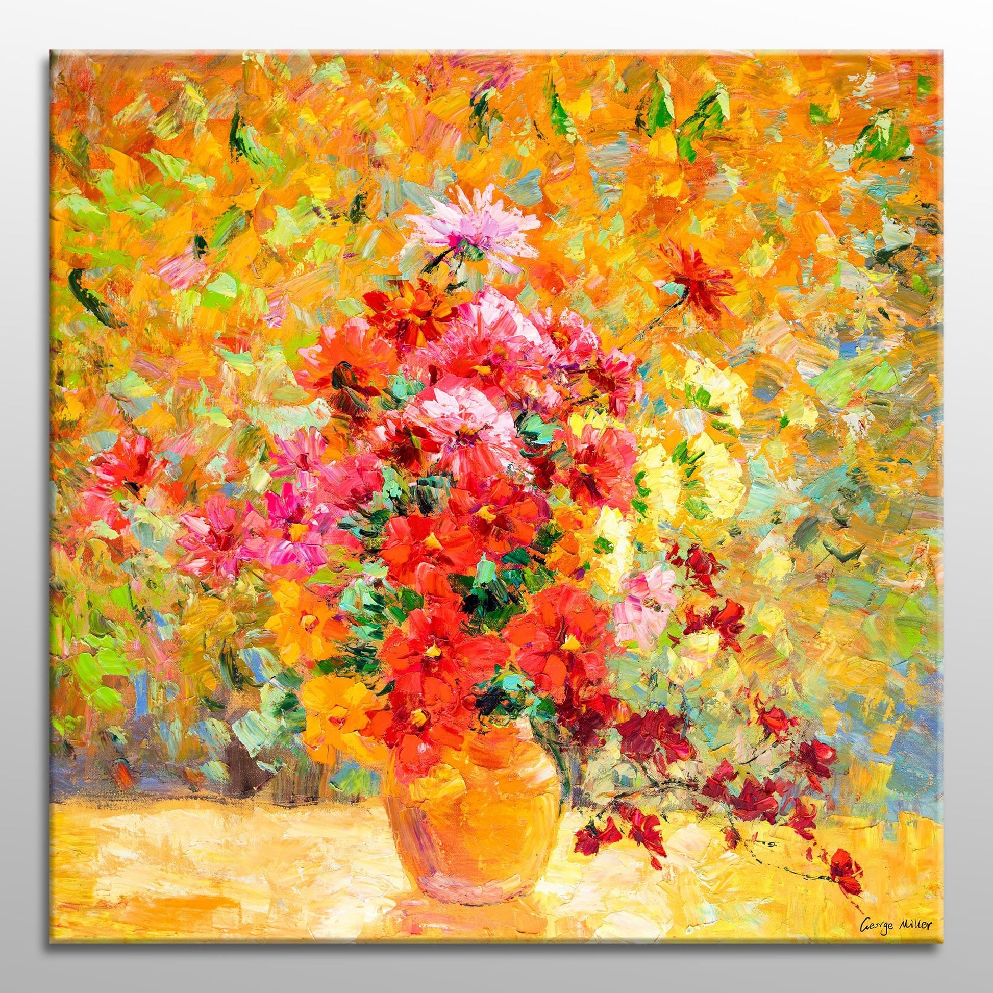 Oil Painitng Spring Flowers Red Yellow, Canvas Art, Large Canvas Art, Flower Art, Original Artwork, Wall Decor, Contemporary Art, Wall Decor