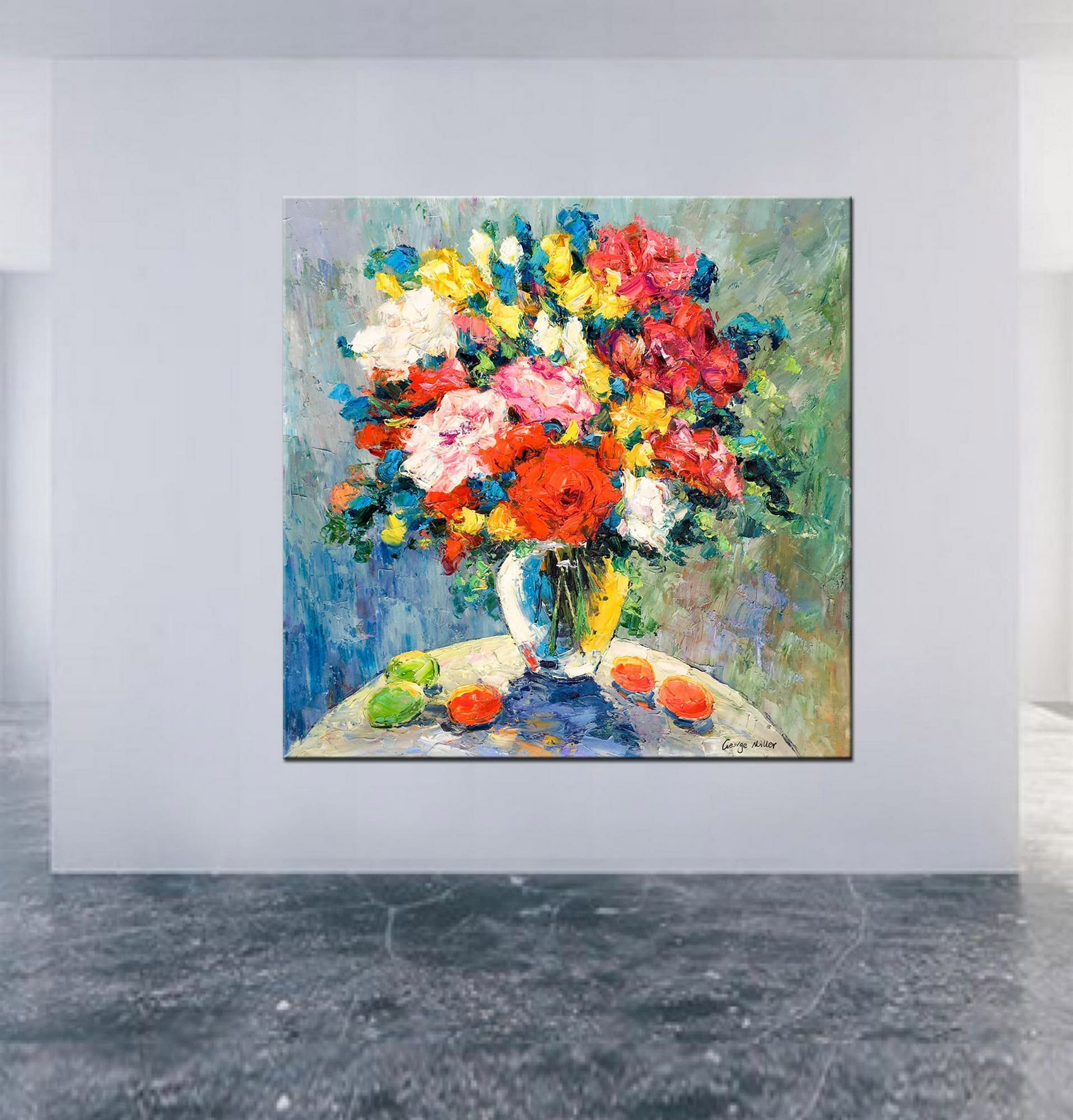 Oil Painting Spring Flowers Red, Livingroom Art, Floral Painting, Abstract Canvas Painting, Contemporary Painting, Large Canvas Wall Art