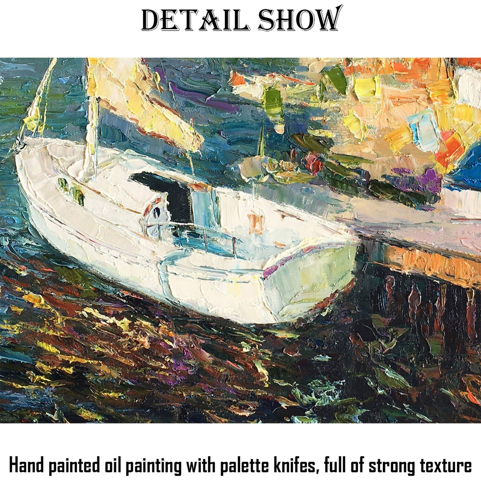 Original Oil Painting Finshing Boats At Sea, Seascape Oil Painting, Large Canvas Art, Handmade Painting, Modern Wall Art, Impasto Painting