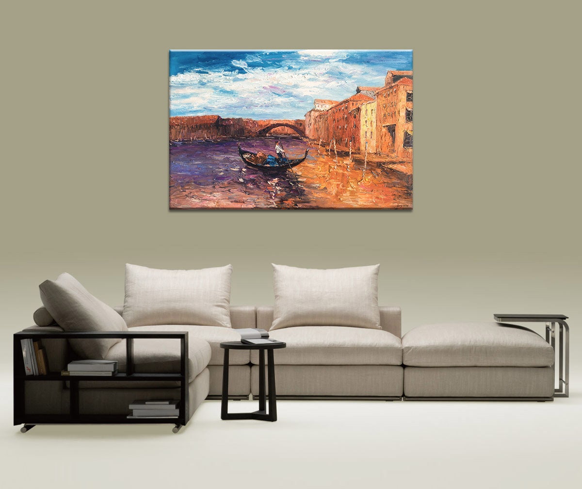 Italian Venice Grand Canal Gondola Oil Painting, Extra Large Wall Art, Handmade Painting, Modern Wall Art, Textured Art, Paintings Original