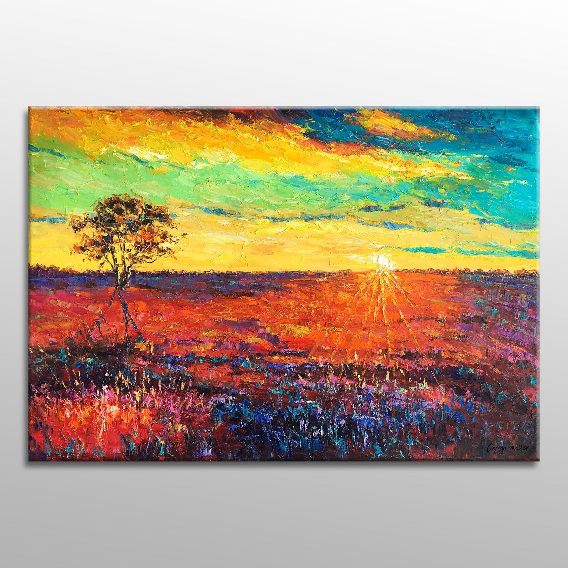 Landscape Oil Painting Tuscany Sunrise, Abstract Painting, Large Canvas Art, Modern Art, Original Oil Painting, Wall Decor, Palette Knife
