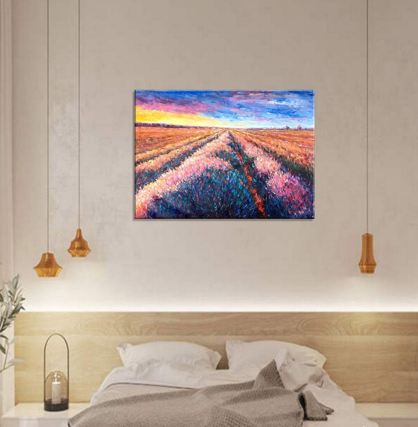 Landscape Oil Painting Provence Lavender Fields, Large  Wall Art, Abstract Canvas Painting, Large Art, Decor, Contemporary Painting
