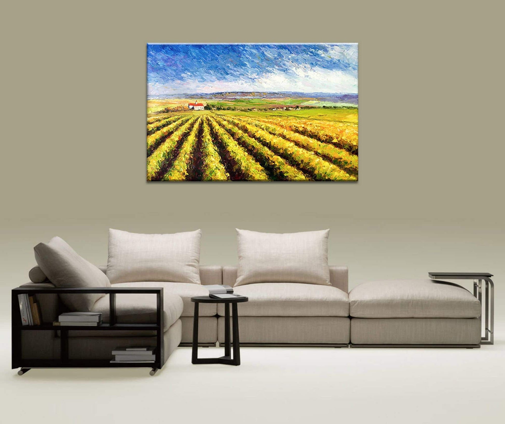 Large Oil Painting Vineyard, Modern Art, Rustic Living Room Decor, Oil Painting Abstract, Canvas Wall Art, Original Landscape Oil Paintings