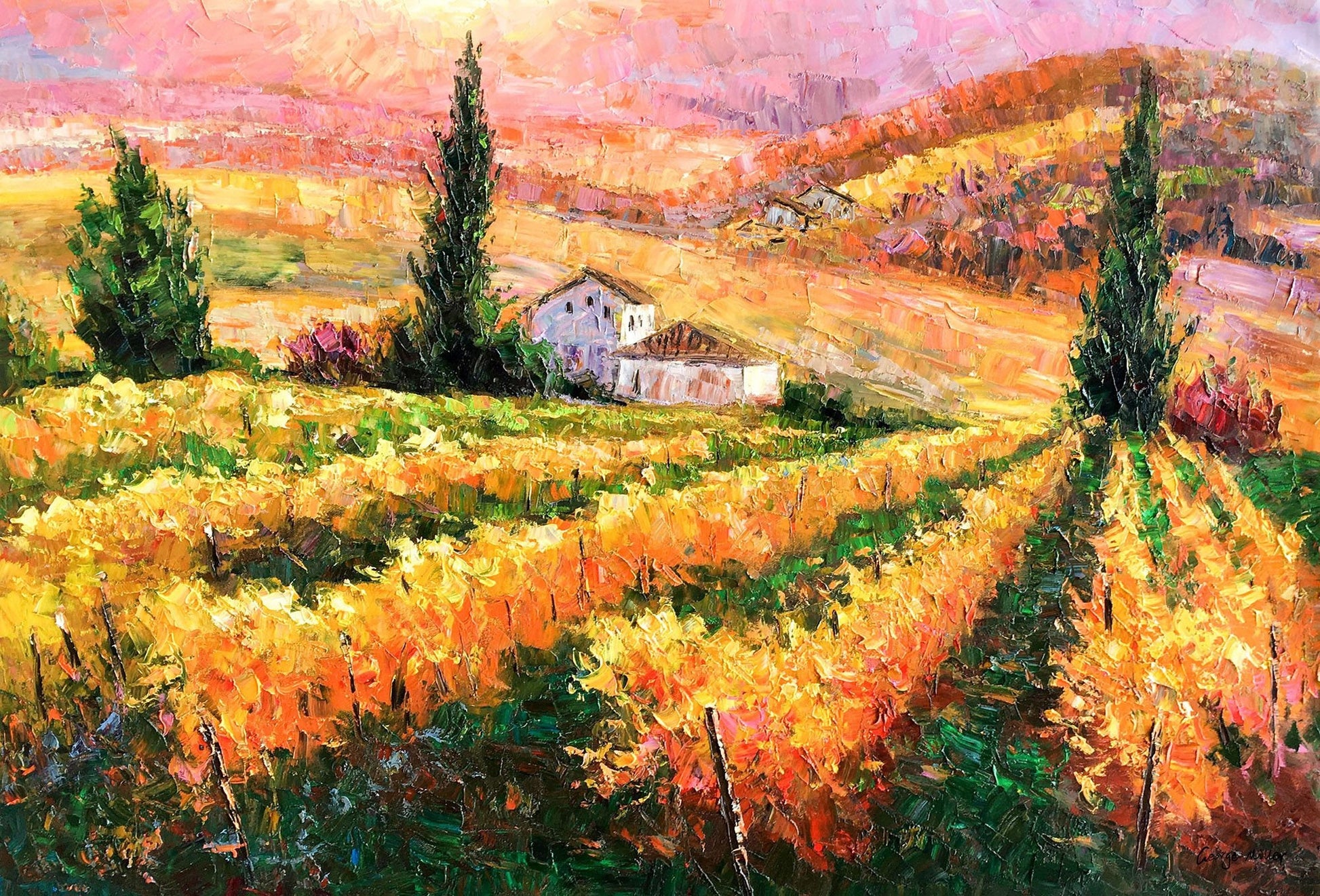 Oil Painting French Vineyard, Abstract Canvas Painting, Wall Decor, Oil Painting Abstract, Modern Painting, Original Oil Painting Landscape
