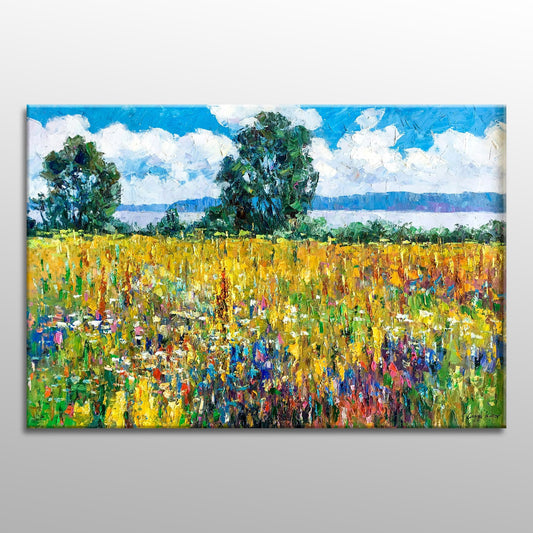 Landscape Oil Painting Spring Fields, Fine Art, Oil On Canvas Painting, Landscape, Oversized Painting, Palette Knife Oil Painting, Textured