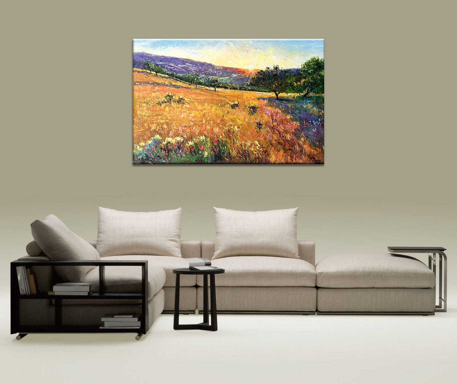 Landscape Oil Painting Tuscany Sunset, Original Painting, Contemporary Art, Large Painting, Kitchen Decor, Abstract Canvas Art, Canvas Art