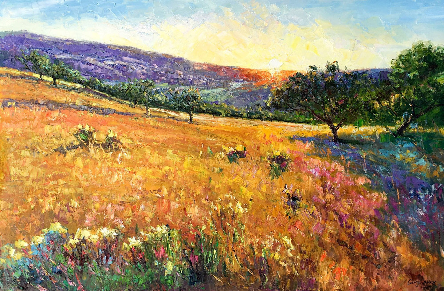 Landscape Oil Painting Tuscany Sunset, Original Painting, Contemporary Art, Large Painting, Kitchen Decor, Abstract Canvas Art, Canvas Art