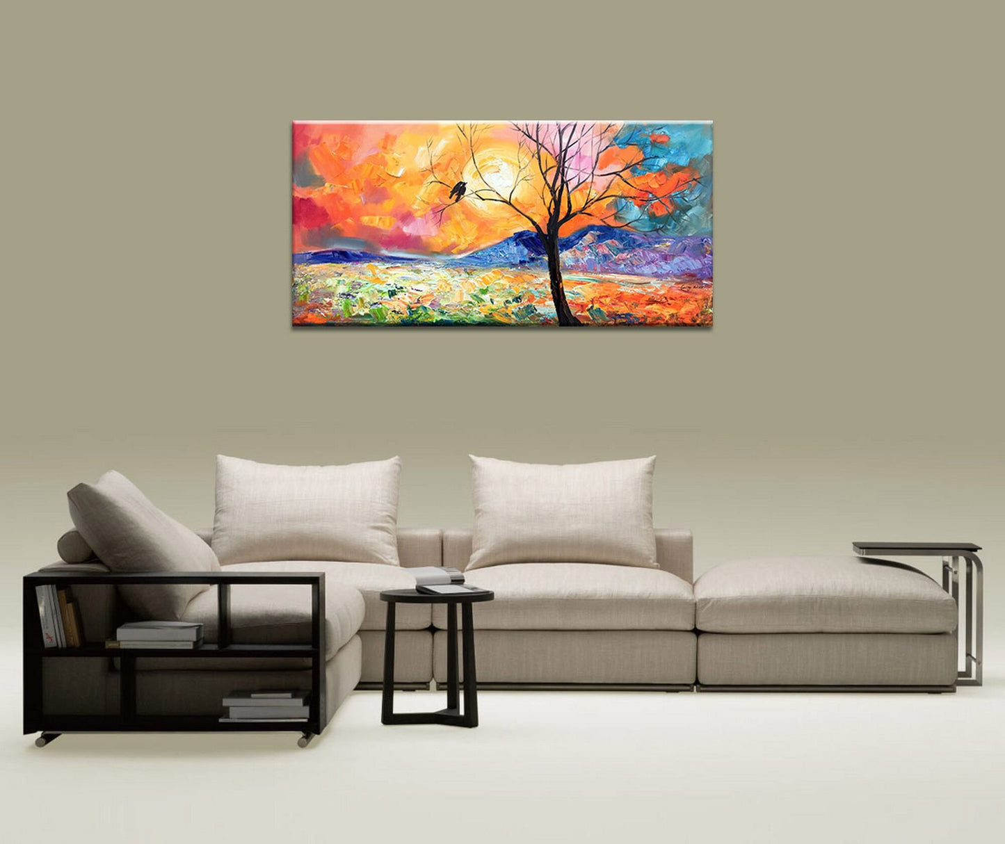 Canvas Art, Large Abstract Painting, Contemporary Art, Large Canvas Wall Art, Original Oil Painting, Love Birds, Tree Art, Abstract Painting