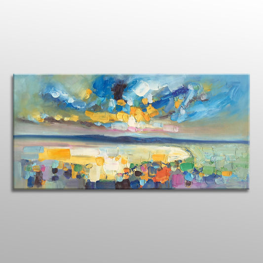 Oil Painting Landscape Riverside Sunset, Canvas Art, Oil On Canvas Painting, Abstract Landscape, Oversized Wall Art, Handmade, Rustic