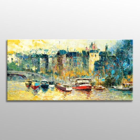 Cityscape Oil Painting Thames London, Canvas Wall Art, Painting Abstract, Large Canvas Art, Contemporary Painting, Living Room Wall Decor