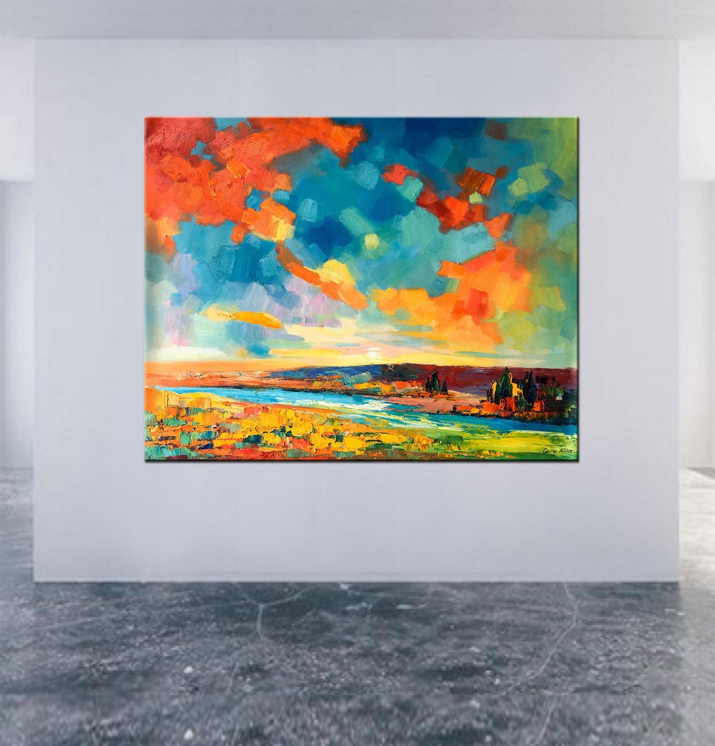 Abstract Landscape Oil Painting Sky By The River, Canvas Wall Art, Wall Art Painting, Canvas Wall Art Abstract, Oversized Painting On Canvas