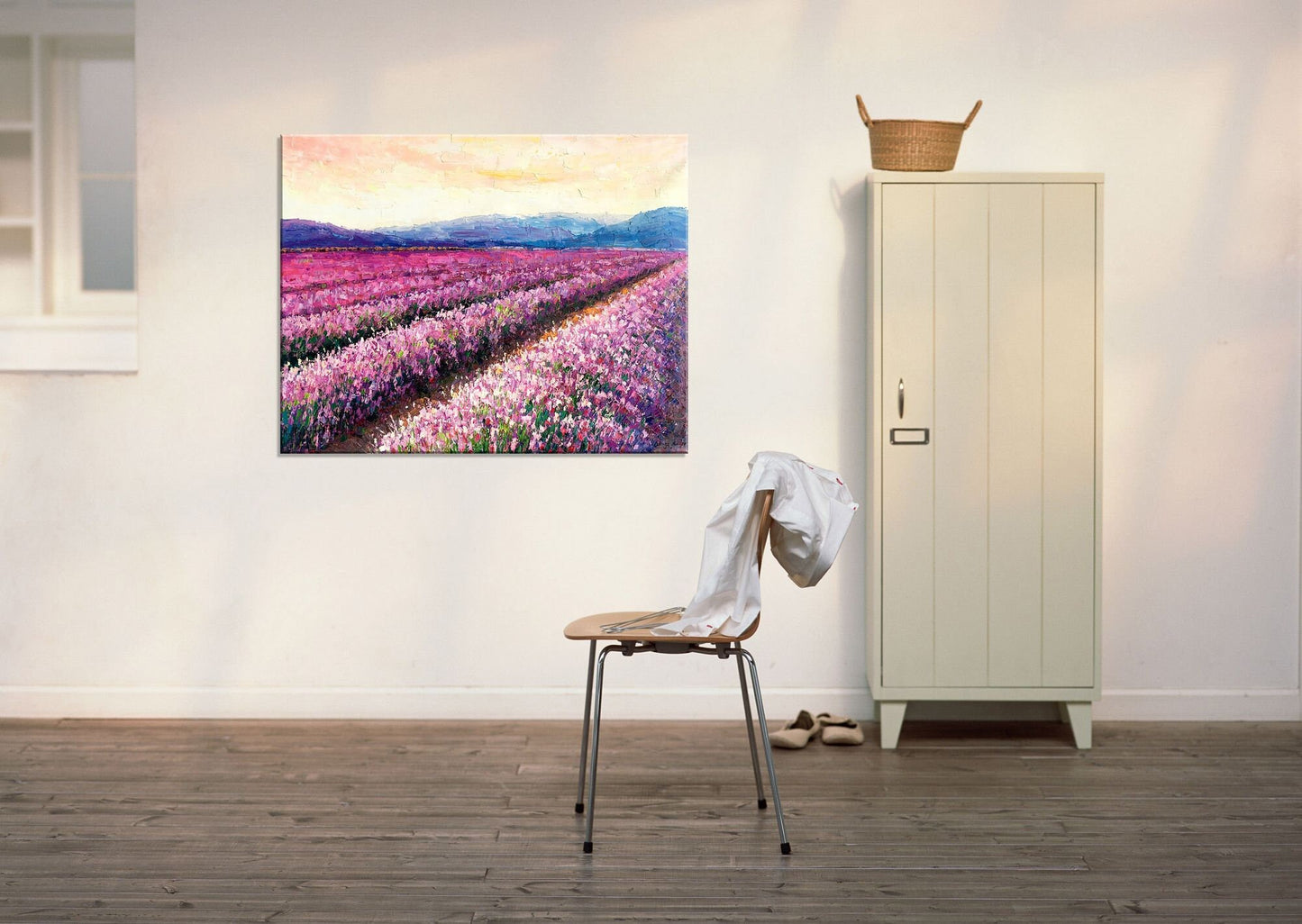 Large Landscape Oil Painting French Provence Lavender Fields, Original Artwork, Large Abstract Art, Bedroom Wall Decor, Contemporary Art
