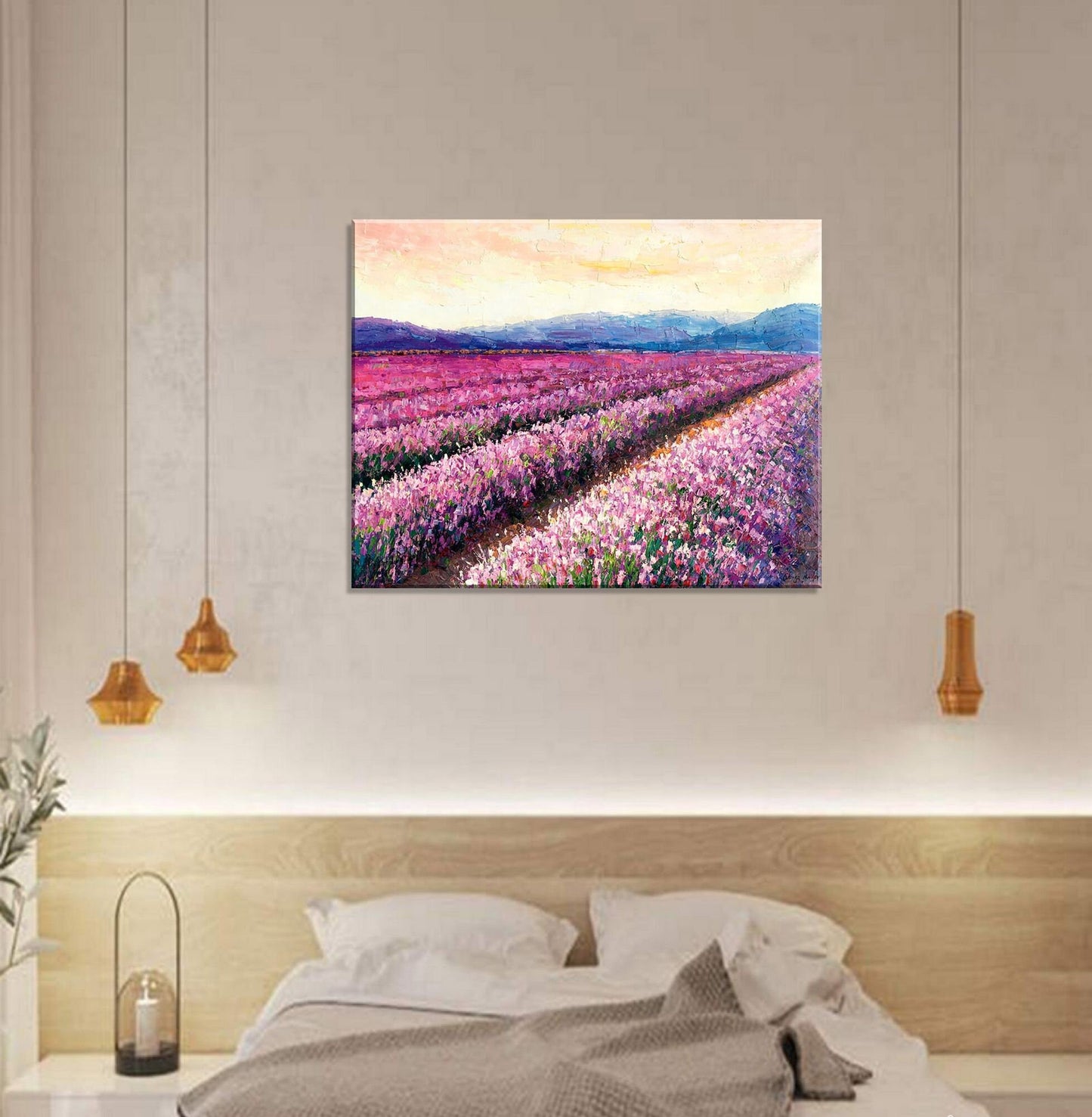 Large Landscape Oil Painting French Provence Lavender Fields, Original Artwork, Large Abstract Art, Bedroom Wall Decor, Contemporary Art