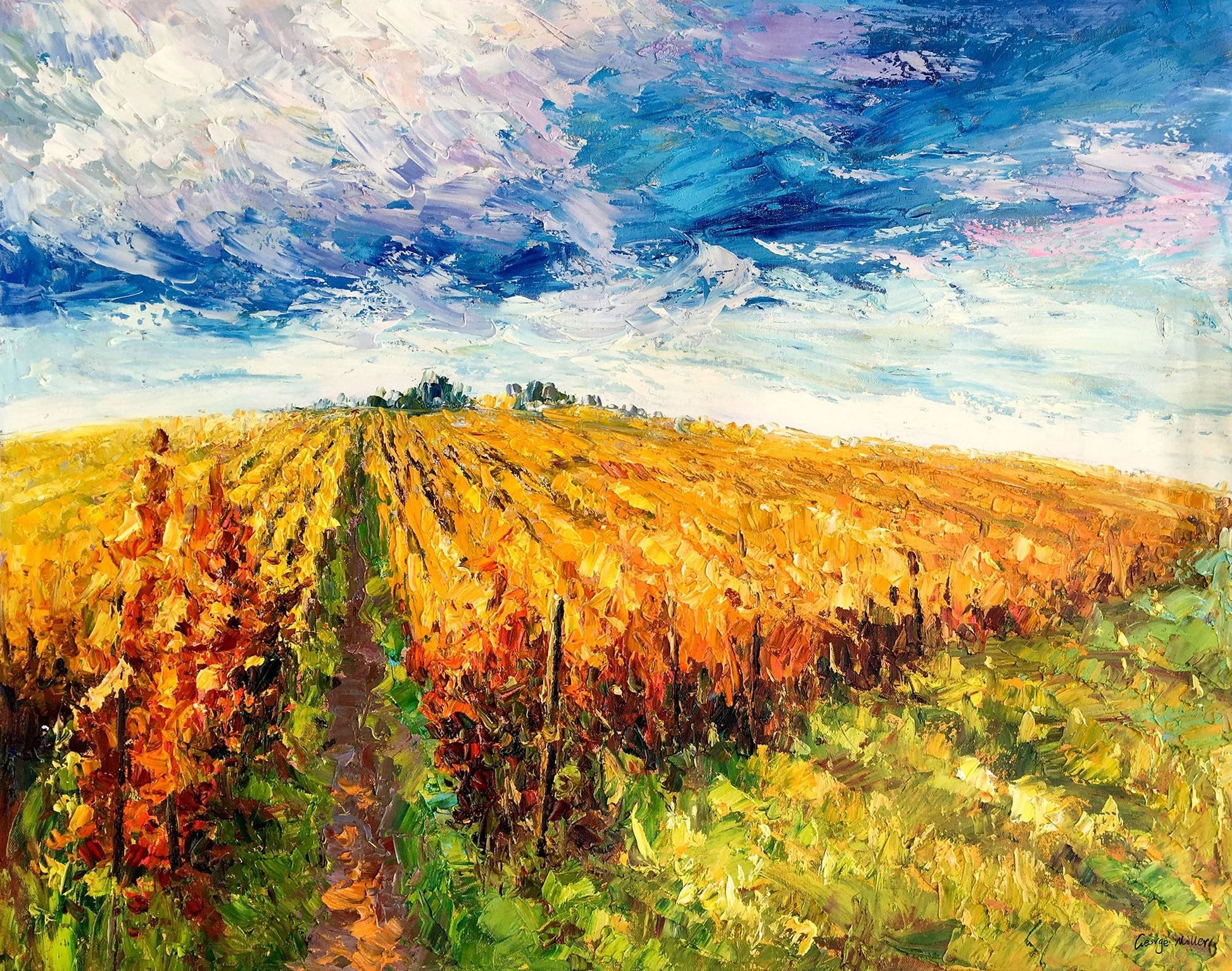 Large Oil Painting Autumn Vineyard, Abstract Oil Painting, Contemporary Art, Canvas Wall Art, Abstract Art, Original Oil Painting Landscape