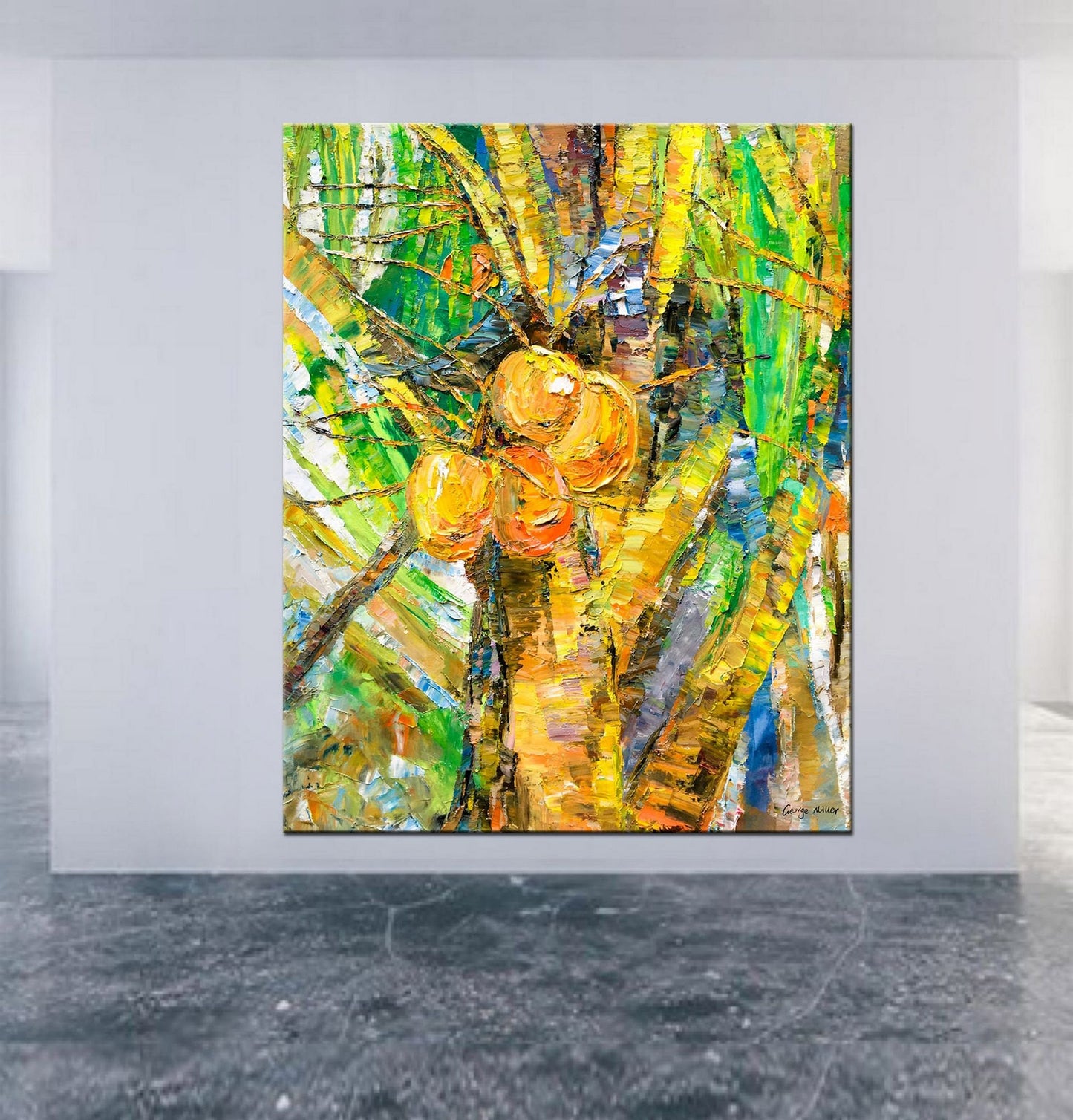 Large Oil Painting Tropical Coconut Trees, Modern Wall Art, Large Canvas Art, Master Bedroom Decor, Tree Wall Art, Oil Painting Abstract