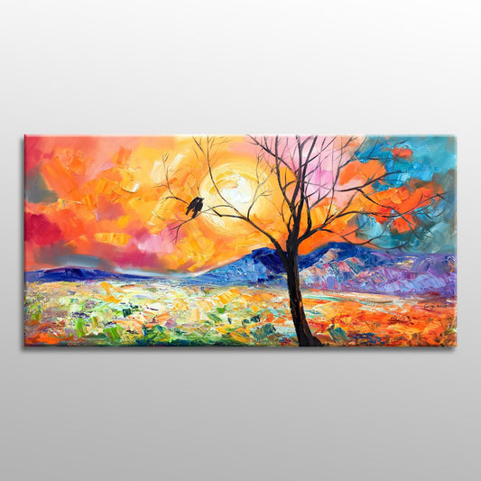 Canvas Art, Large Abstract Painting, Contemporary Art, Large Canvas Wall Art, Original Oil Painting, Love Birds, Tree Art, Abstract Painting
