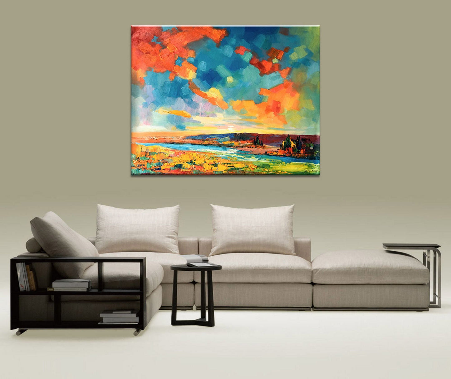 Abstract Landscape Oil Painting Sky By The River, Canvas Wall Art, Wall Art Painting, Canvas Wall Art Abstract, Oversized Painting On Canvas