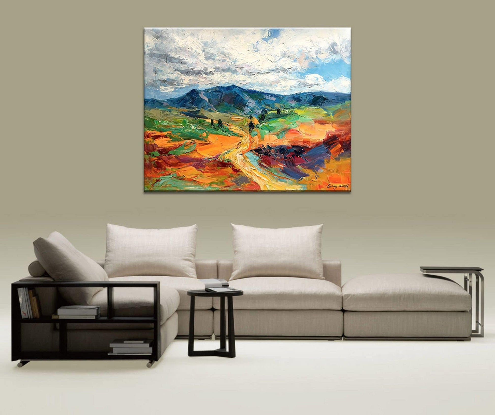 Abstract Painting Landscape with Mountains, Oil Painting, Abstract Canvas Art, Wall Decor, Abstract Wall Art, Bedroom Decor