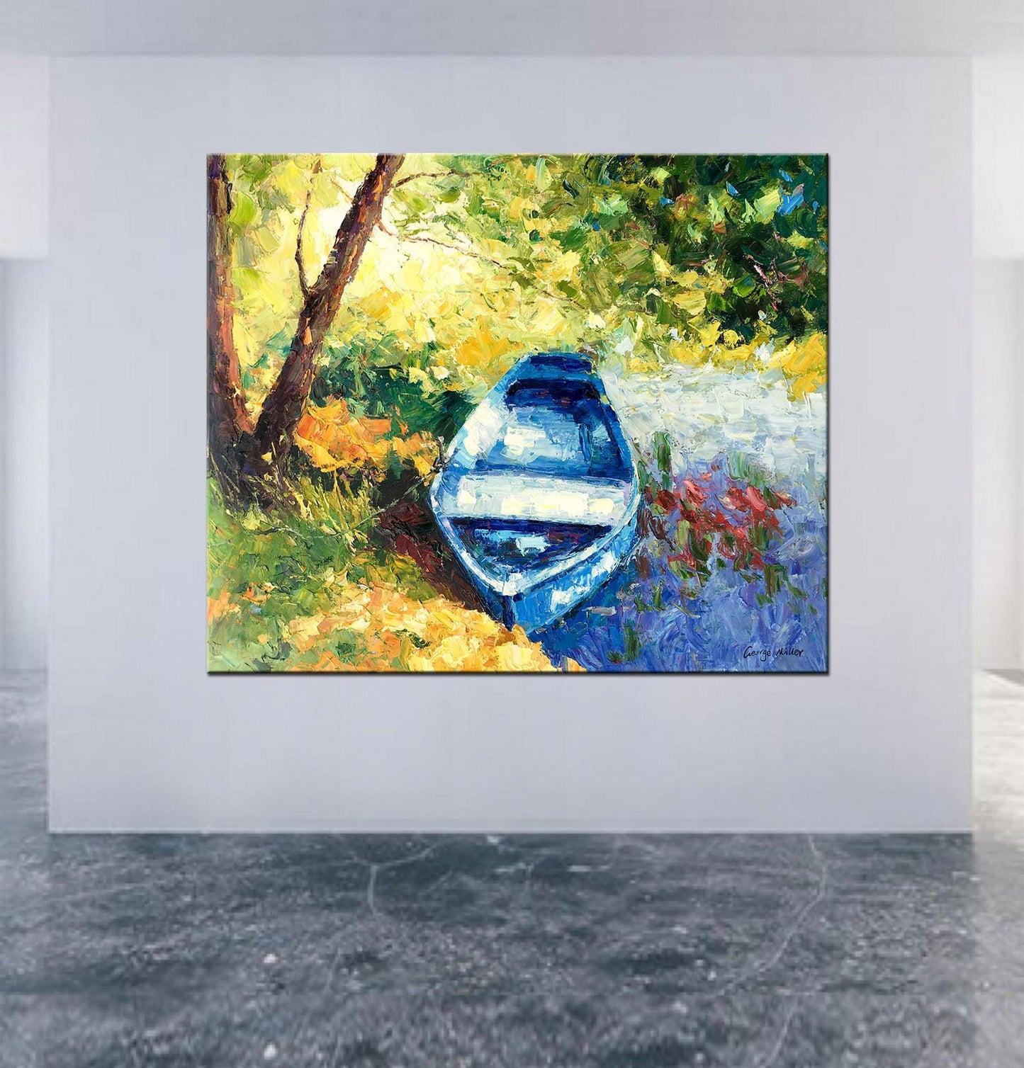 Original Landscape Oil Painting Fishing Boat Spring, Contemporary Painting, Oil Painting Original, Oil Painting Abstract, Art, Large Art