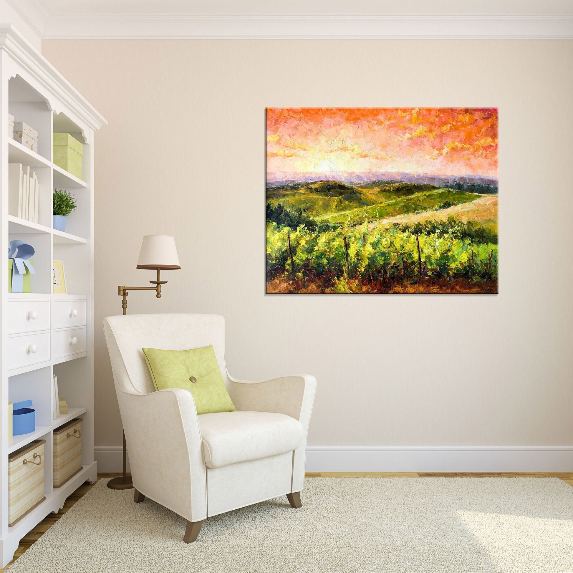Landscape Painting, Oil Painting Tuscany Vineyard Sunset, Living Room Decor, Large  Wall Art, Modern Painting, Abstract Canvas Painting
