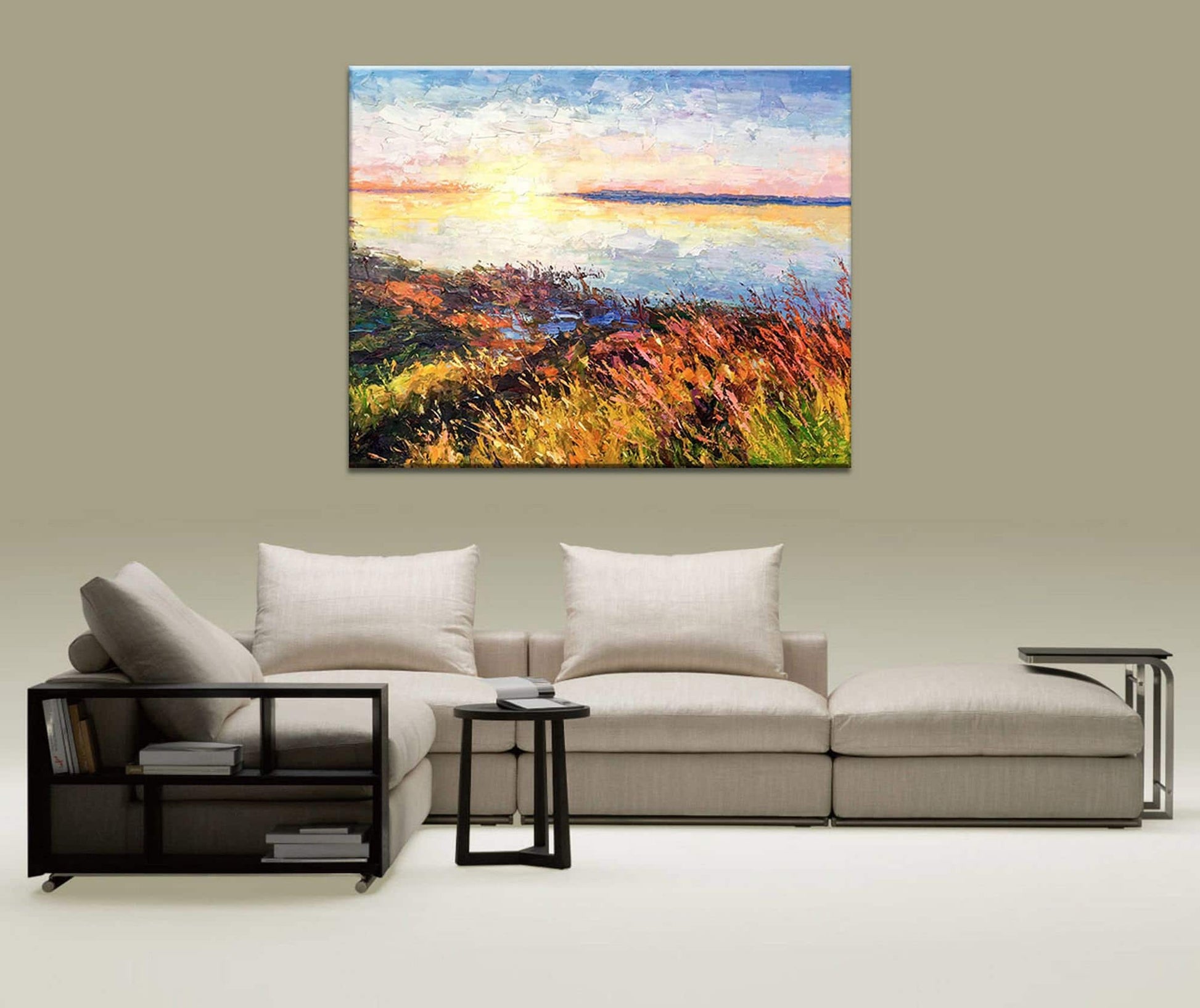 Experience the beauty of a Sunrise by the Lake- Large oil palette knife painting for your home decor