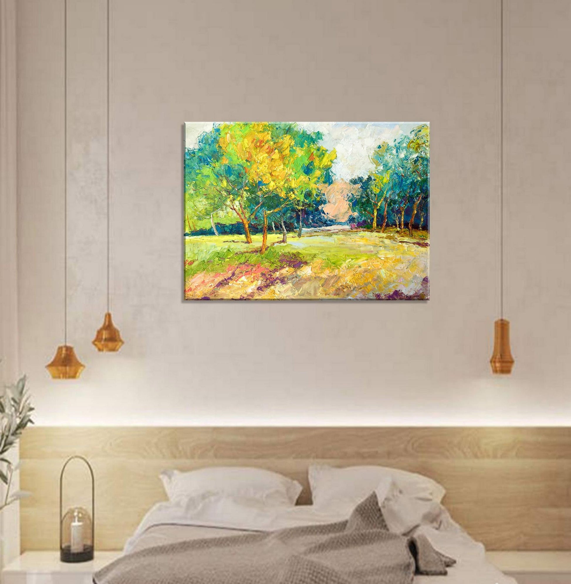 Landscape Oil Painting Spring Village, Canvas Painting, Paintings On Canvas, Abstract Landscape, Handmade Painting, Modern Wall Art, Texture
