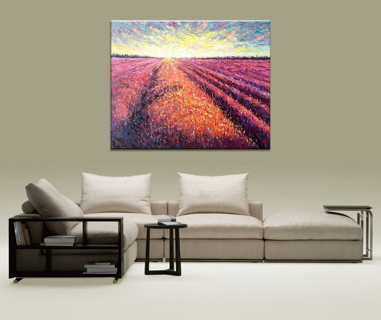 Landscape Oil Painting French Provence Lavender Fields At Dawn, Canvas Art, Paintings On Canvas, Abstract Landscape, Large Wall Art