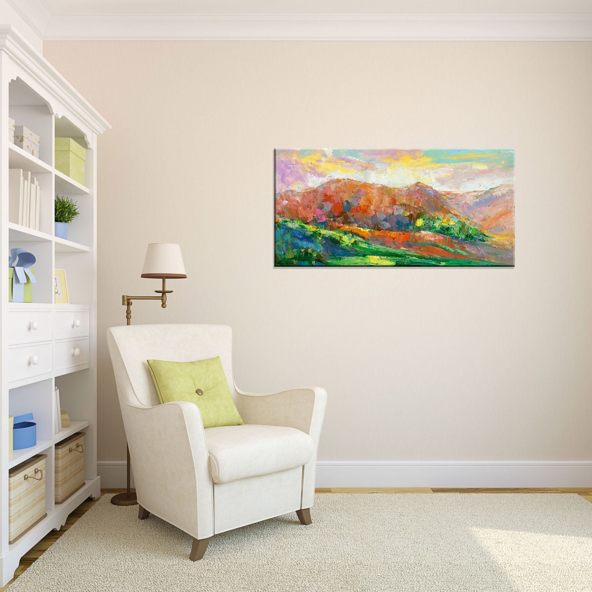 Large Landscape Canvas Painting: Abstract Art for Living Room | Ready to Hang | 24x48 inches