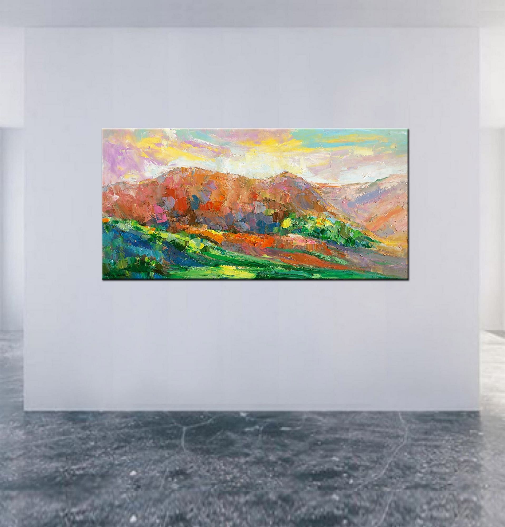 Large Landscape Canvas Painting: Abstract Art for Living Room | Ready to Hang | 24x48 inches