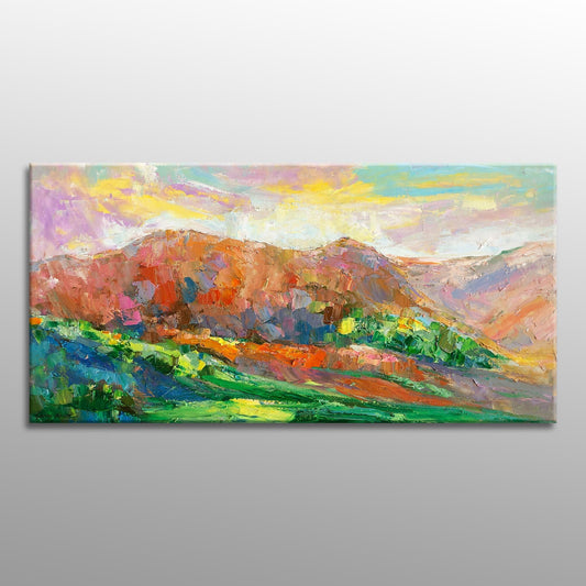 Large Landscape Canvas Painting: Abstract Art for Living Room | Ready to Hang | 24x48 inches