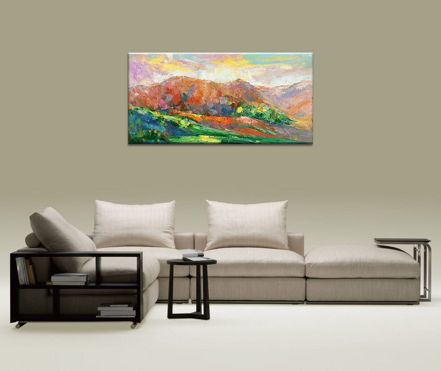 Large Landscape Canvas Painting: Abstract Art for Living Room | Ready to Hang | 24x48 inches