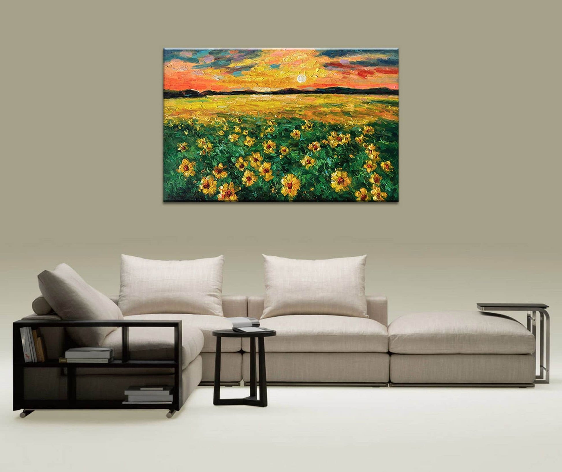 Original Oil Painting, Abstract Art, Sunflower Fields at Dawn, Abstract Wall Art, Knife Art, Abstract Canvas Art, Landscape Oil Painting