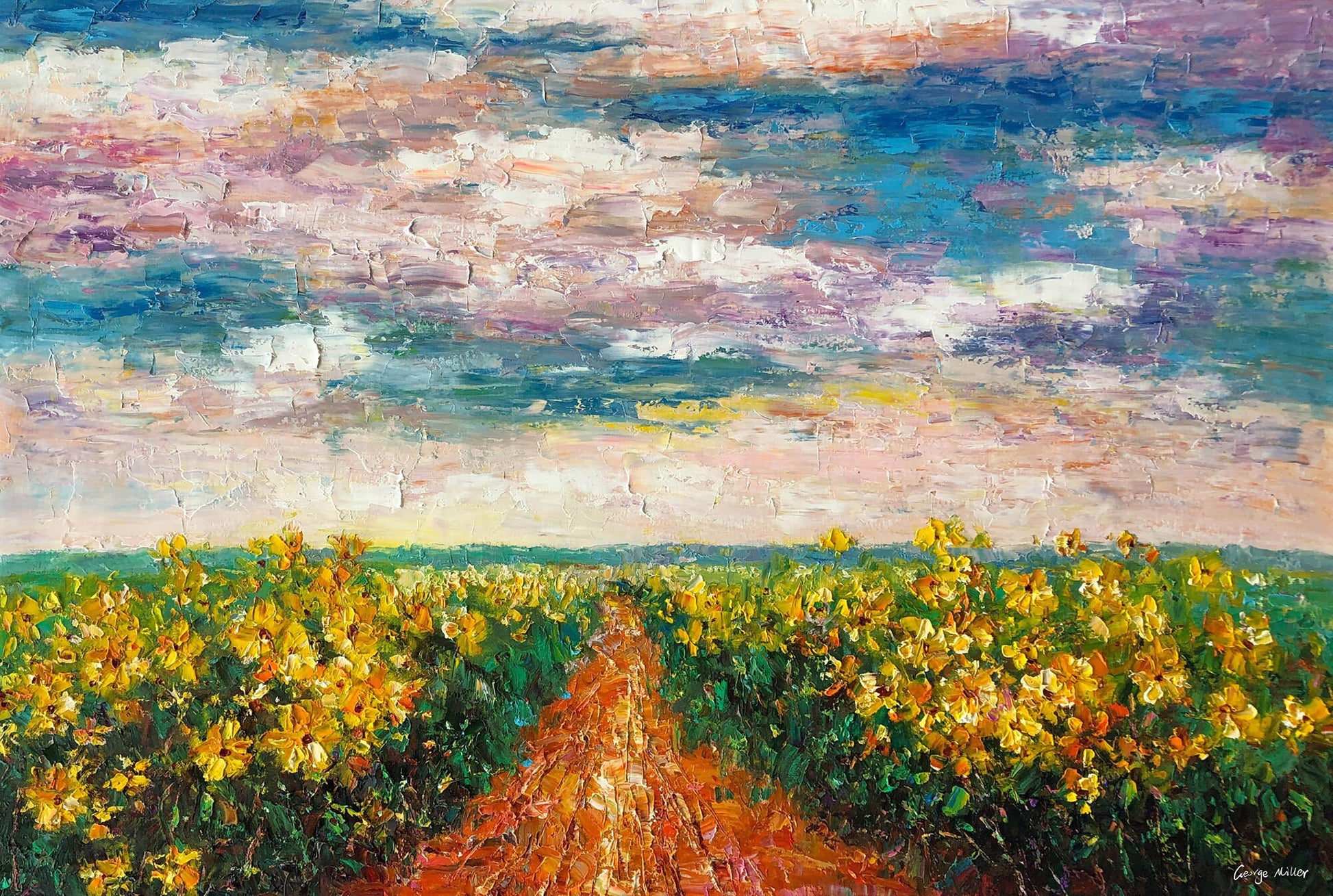 Large Oil Painting, Large Art, Sunflower Field French Landscape Painting, Palette Knife Art, Abstract Canvas Painting, Oil Painting Art