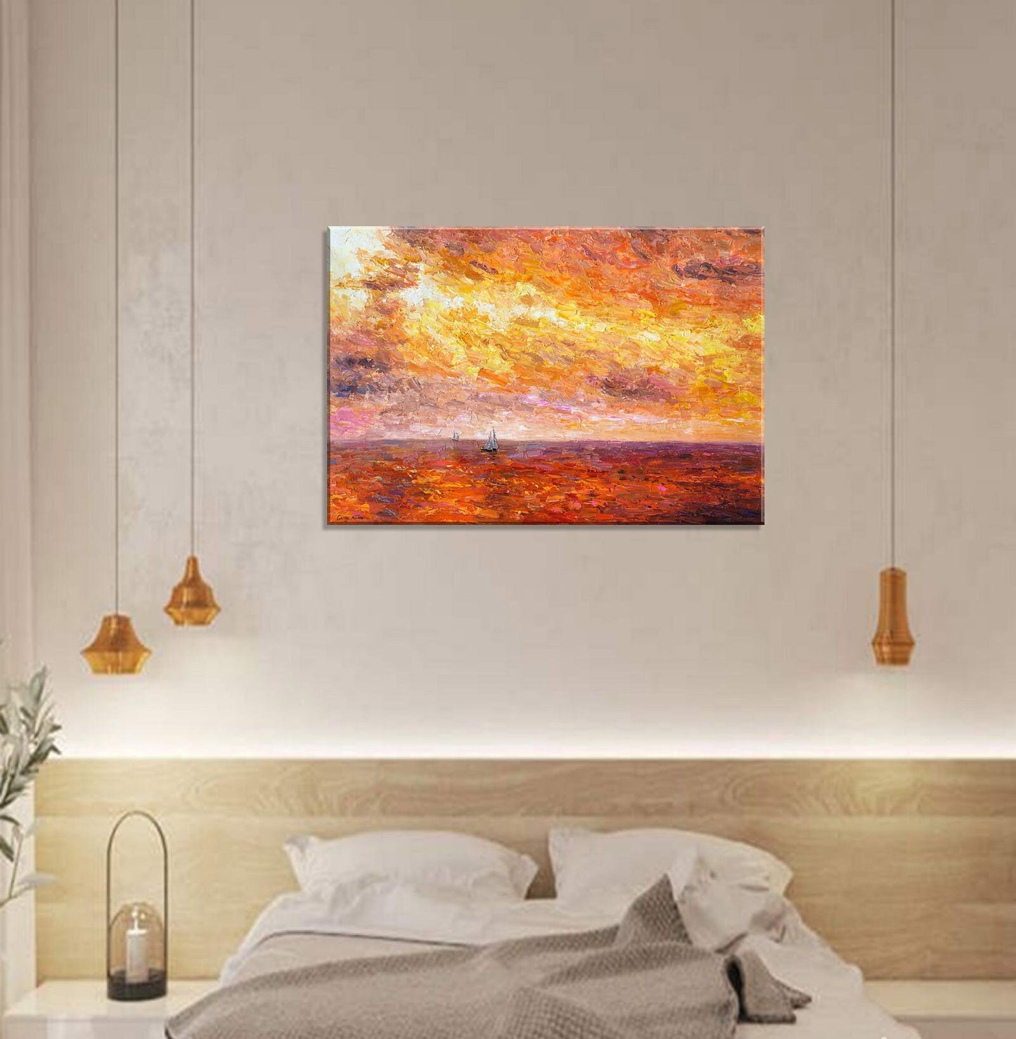 Original Oil Painting: Pacific Sunset Seascape - Modern Wall Art | 32x48 inches, Abstract Painting Seascape, Large Painting, Modern Wall Art