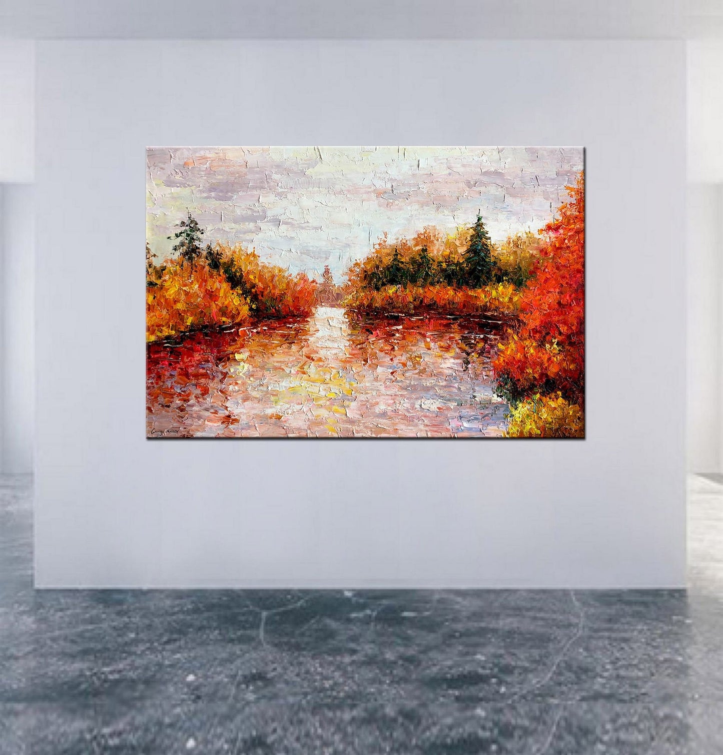 Oil Painting Landscape, Living Room Decor, Large Wall Art Painting, Autumn Landscape Painting, Palette Knife Painting, Modern Oil Painting