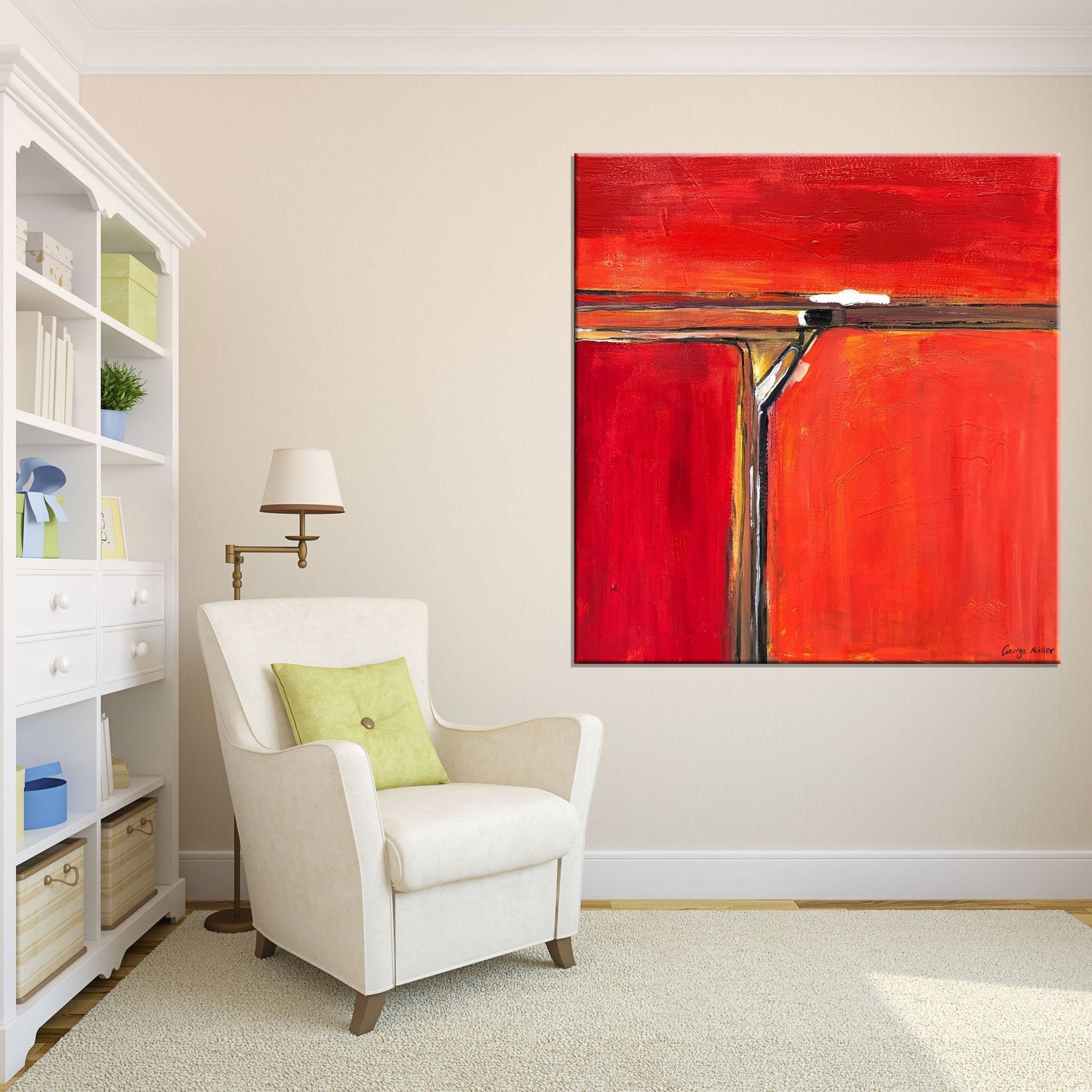 Abstract Oil Painting Red, Minimalist Painting, Wall Hanging, Office Wall Art, Living Room Decor, Above Bed Art, Unique Wall Art