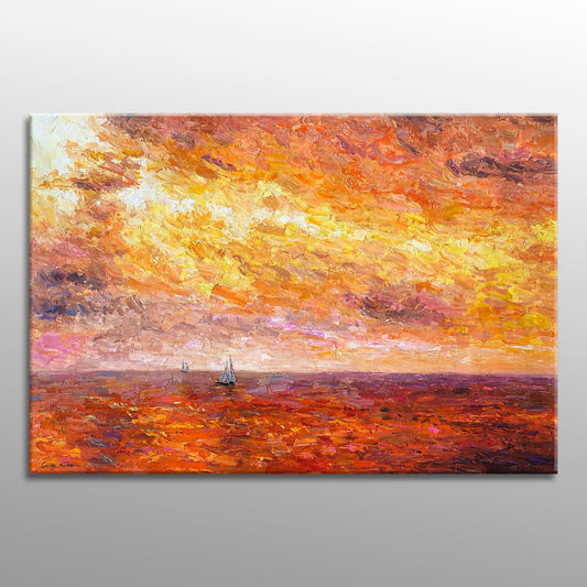 Original Oil Painting: Pacific Sunset Seascape - Modern Wall Art | 32x48 inches, Abstract Painting Seascape, Large Painting, Modern Wall Art