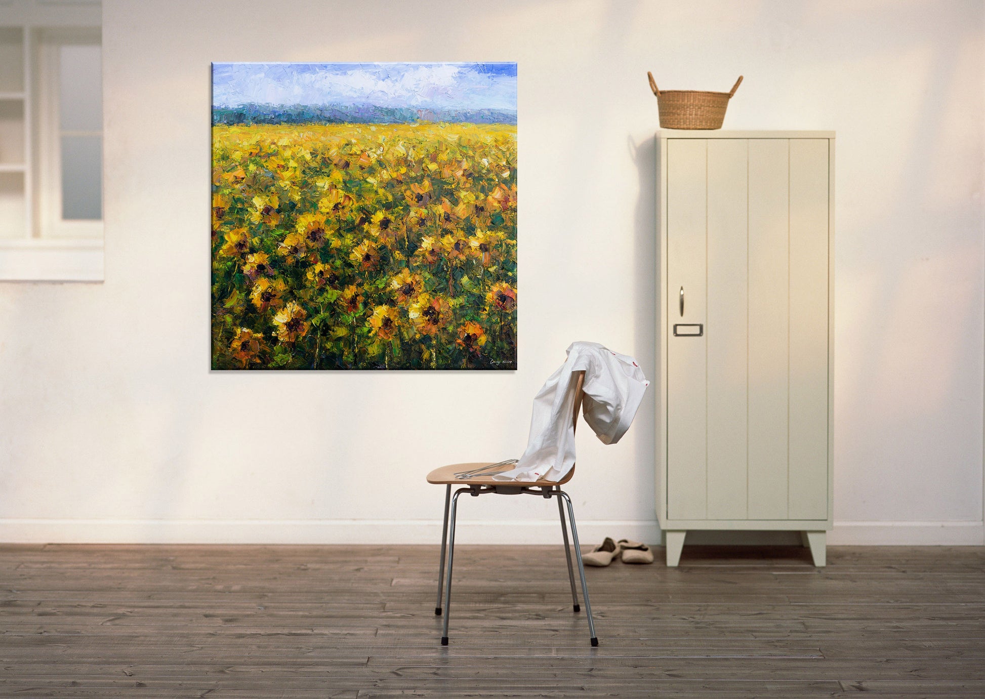 Landscape Painting, Large Oil Painting, Sunflower Fields, Abstract Painting, Original Art, Canvas Art, Family Wall Decor, GeorgeMillerArt