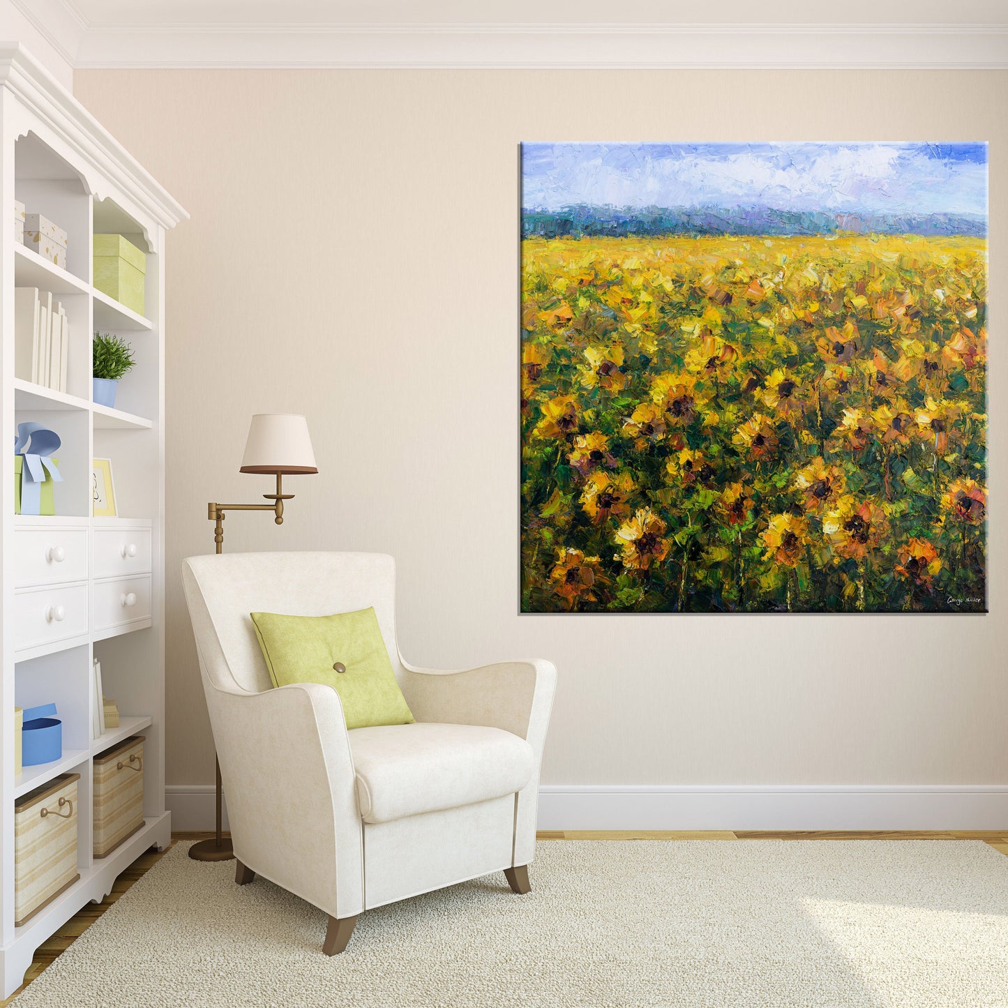 Landscape Painting, Large Oil Painting, Sunflower Fields, Abstract Painting, Original Art, Canvas Art, Family Wall Decor, GeorgeMillerArt