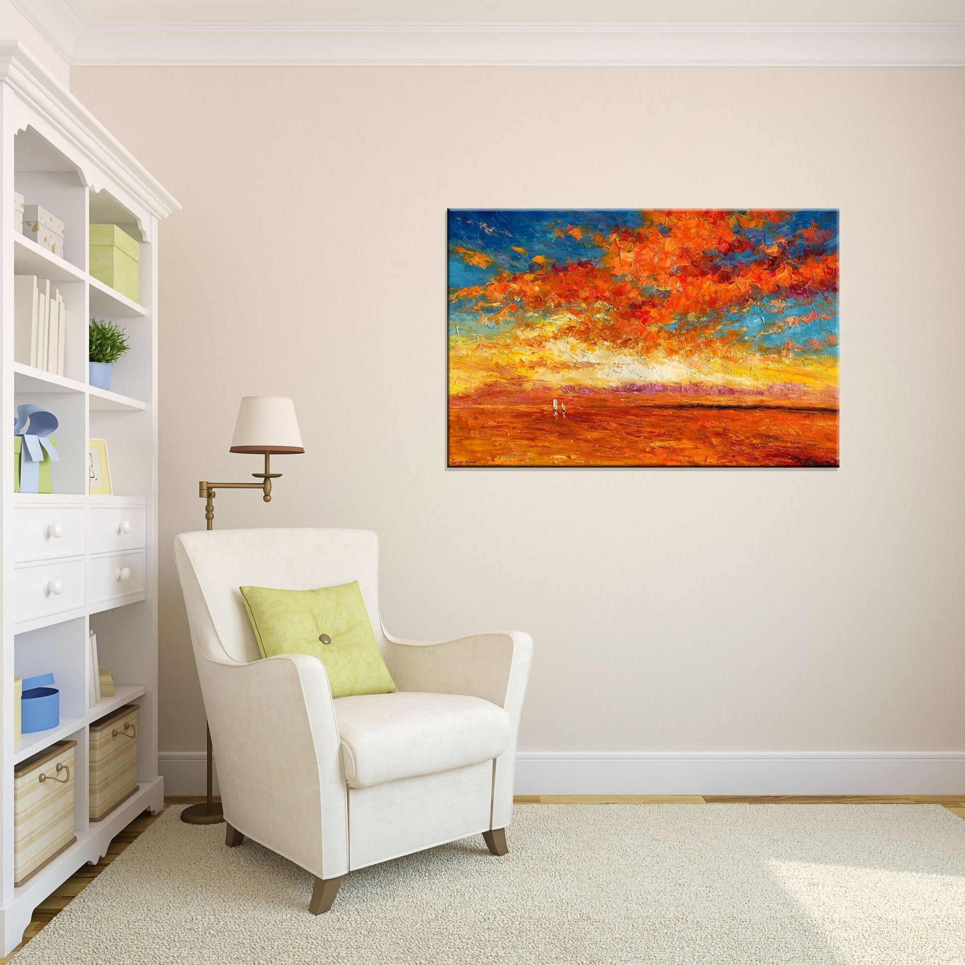 Pacific Sunset Oil Painting - Original Seascape Art - Fine Wall Decor - Oversized Canvas - Ready to Hang