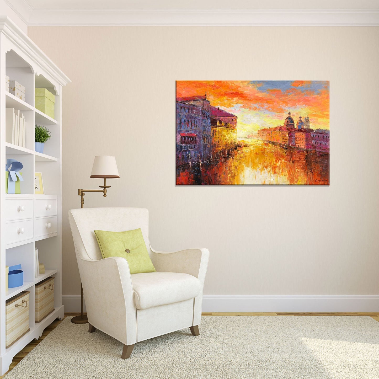 Grand Canal Of Venice Sunrise | Original Art Oil Painting - Palette Knife, Large Wall Art