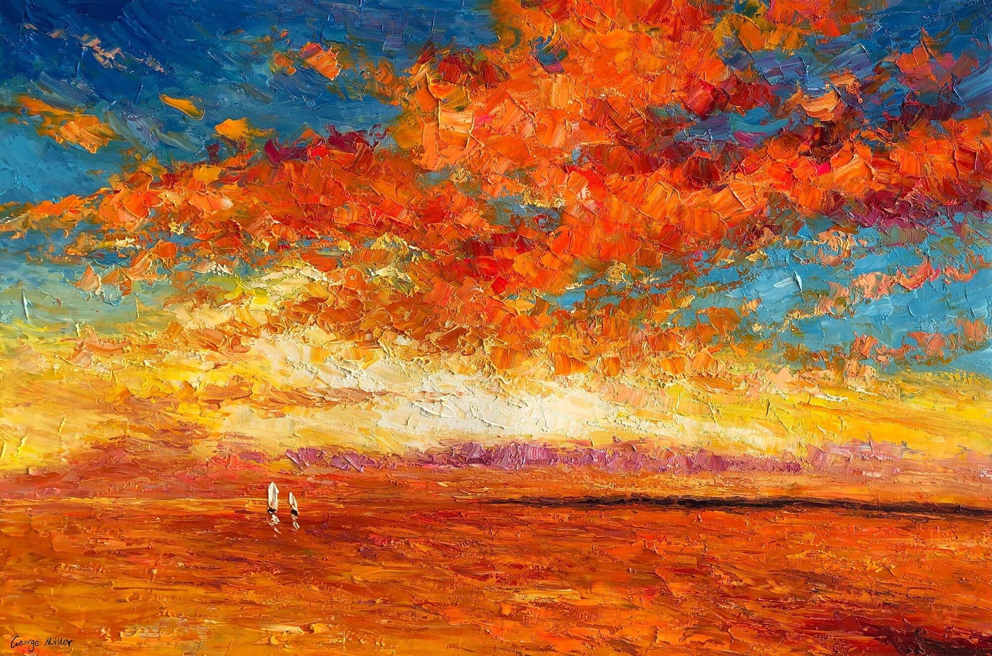 Pacific Sunset Oil Painting - Original Seascape Art - Fine Wall Decor - Oversized Canvas - Ready to Hang