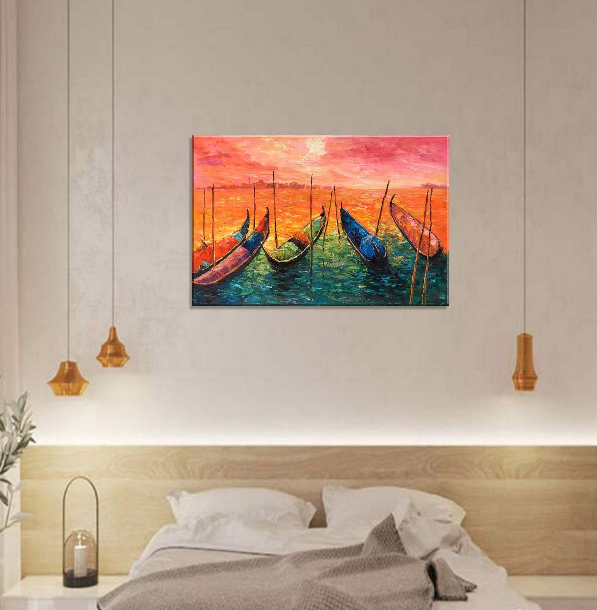 Venice At Dawn Grand Canal Gondola | Original Oil Painting for Contemporary Wall Decor