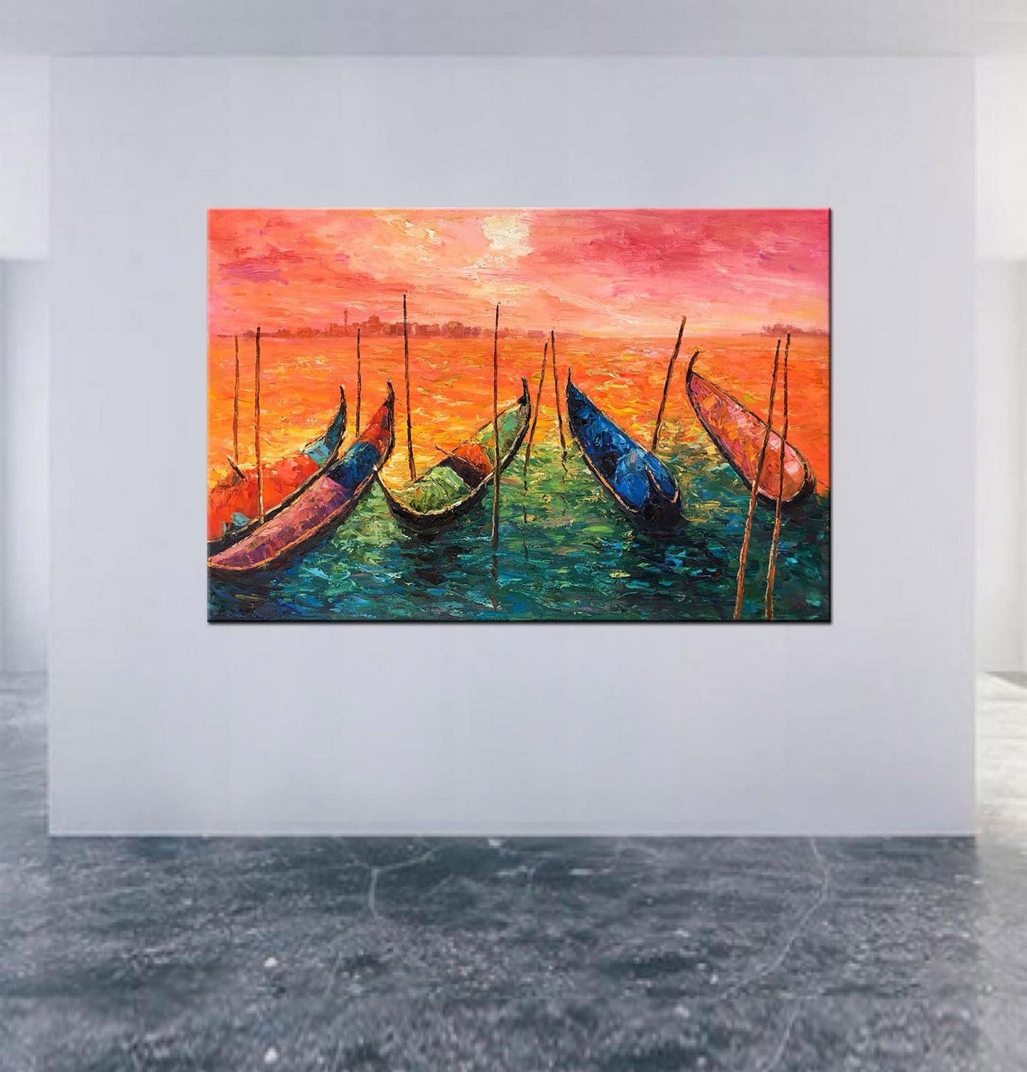 Venice At Dawn Grand Canal Gondola | Original Oil Painting for Contemporary Wall Decor