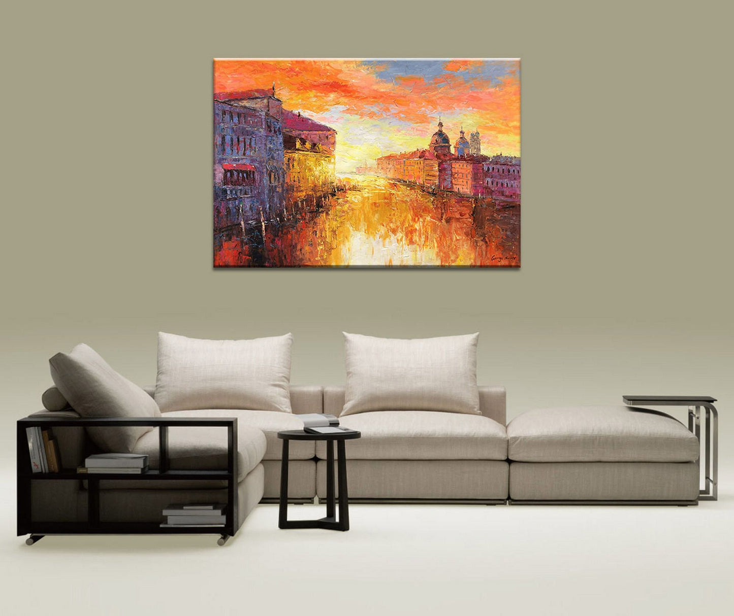 Grand Canal Of Venice Sunrise | Original Art Oil Painting - Palette Knife, Large Wall Art