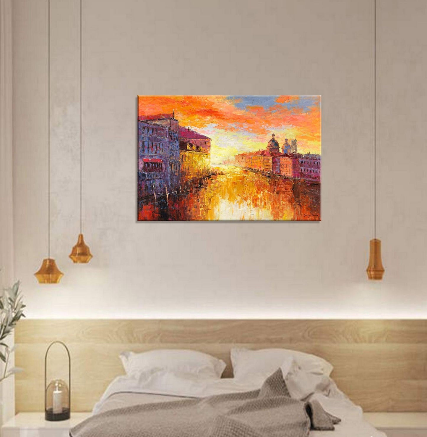 Grand Canal Of Venice Sunrise | Original Art Oil Painting - Palette Knife, Large Wall Art