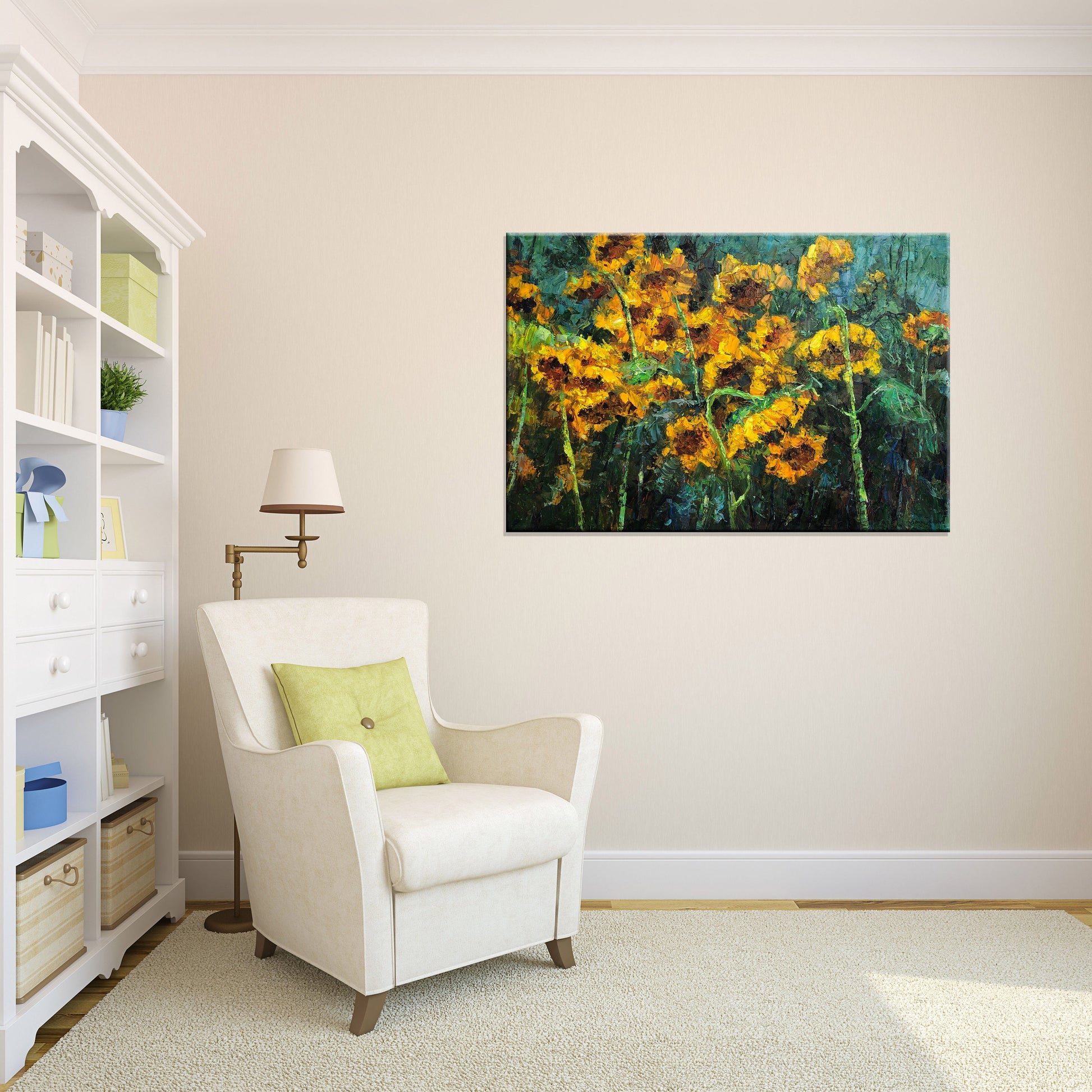 Oil Painting Blooming Sunflowers, Large Floral Oil Painting, Abstract Wall Art, Oil Painting Original, Floral Art, Contemporary Art, Yellow