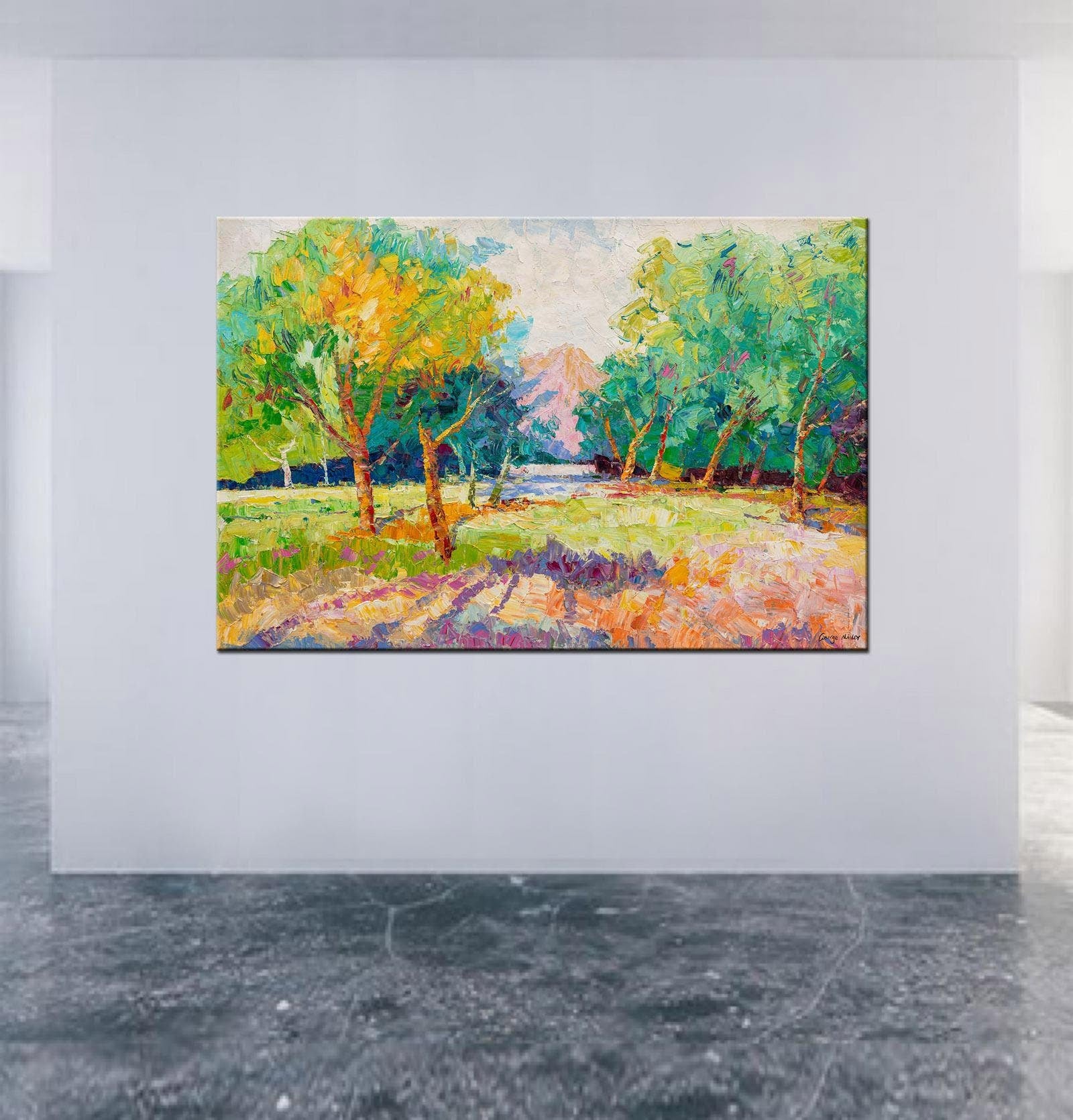 Spring Landscape Oil Painting, Artwork, Oil Painting, Large Landscape Paintings On Canvas, Oversized Wall Art, Impasto Painting