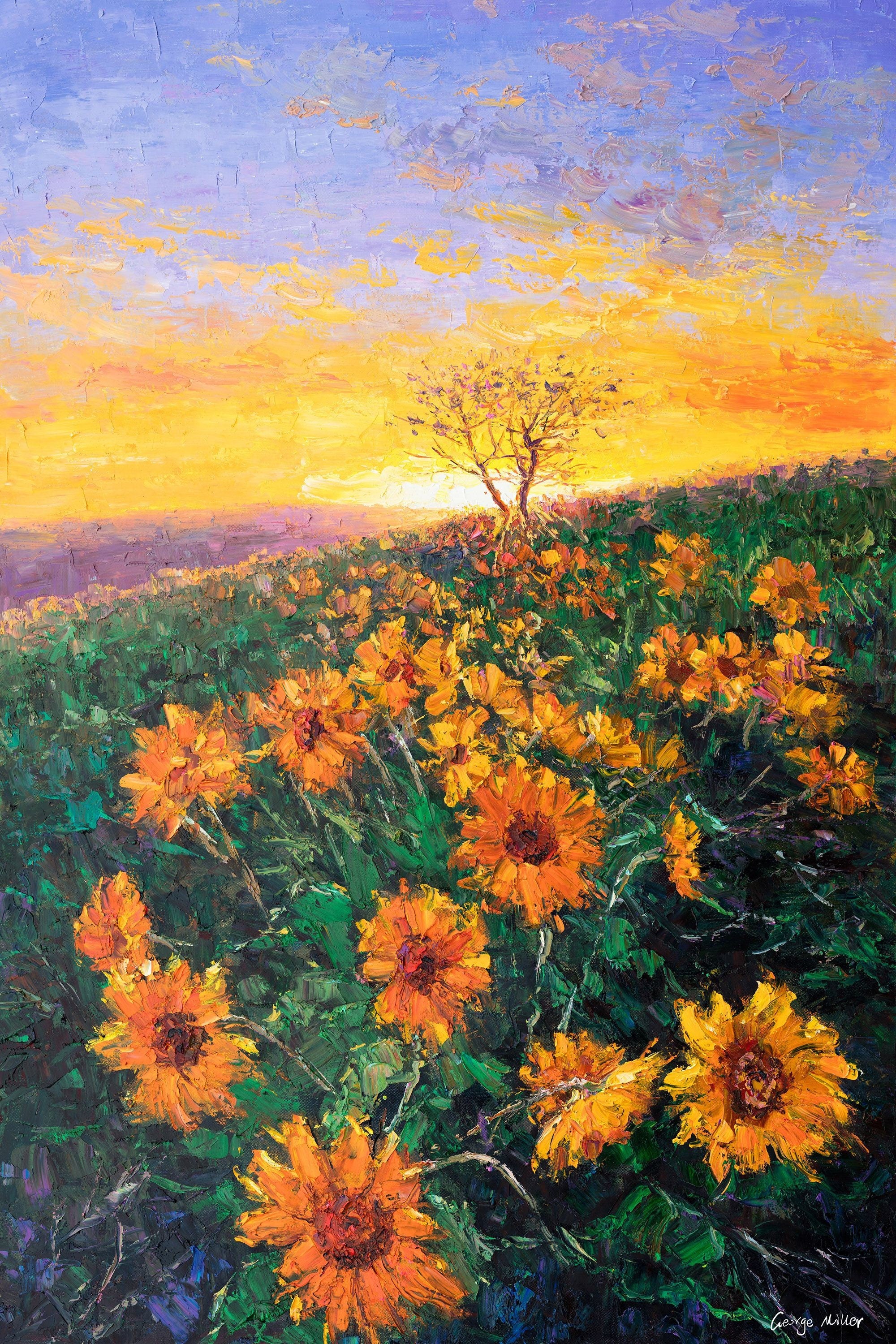 City Sunflowers, print of original 2024 oil painting