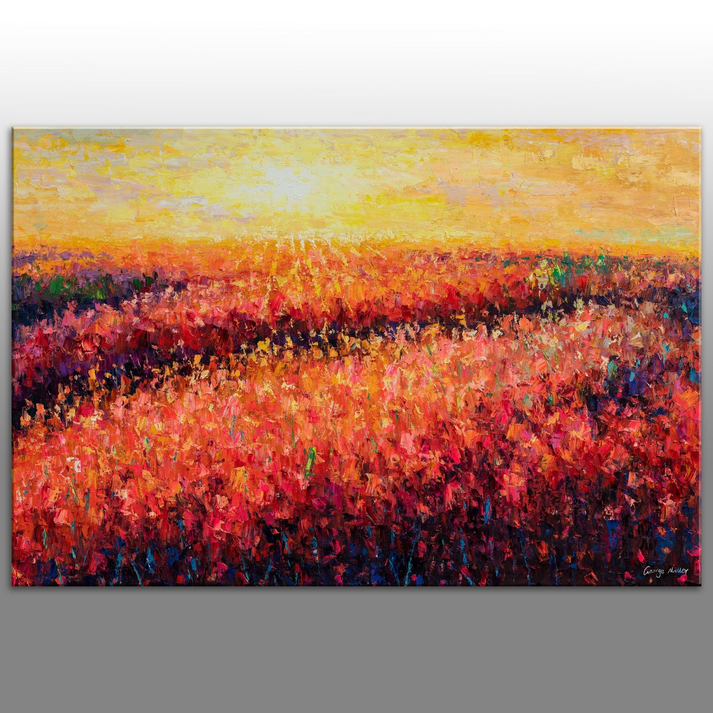 Landscape Oil Painting Red Flower Fields at Dawn, large canvas painting, modern painting, large canvas wall art, abstract oil painting